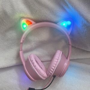 Light Up Pink Cat Ear Headphones with speaking mic